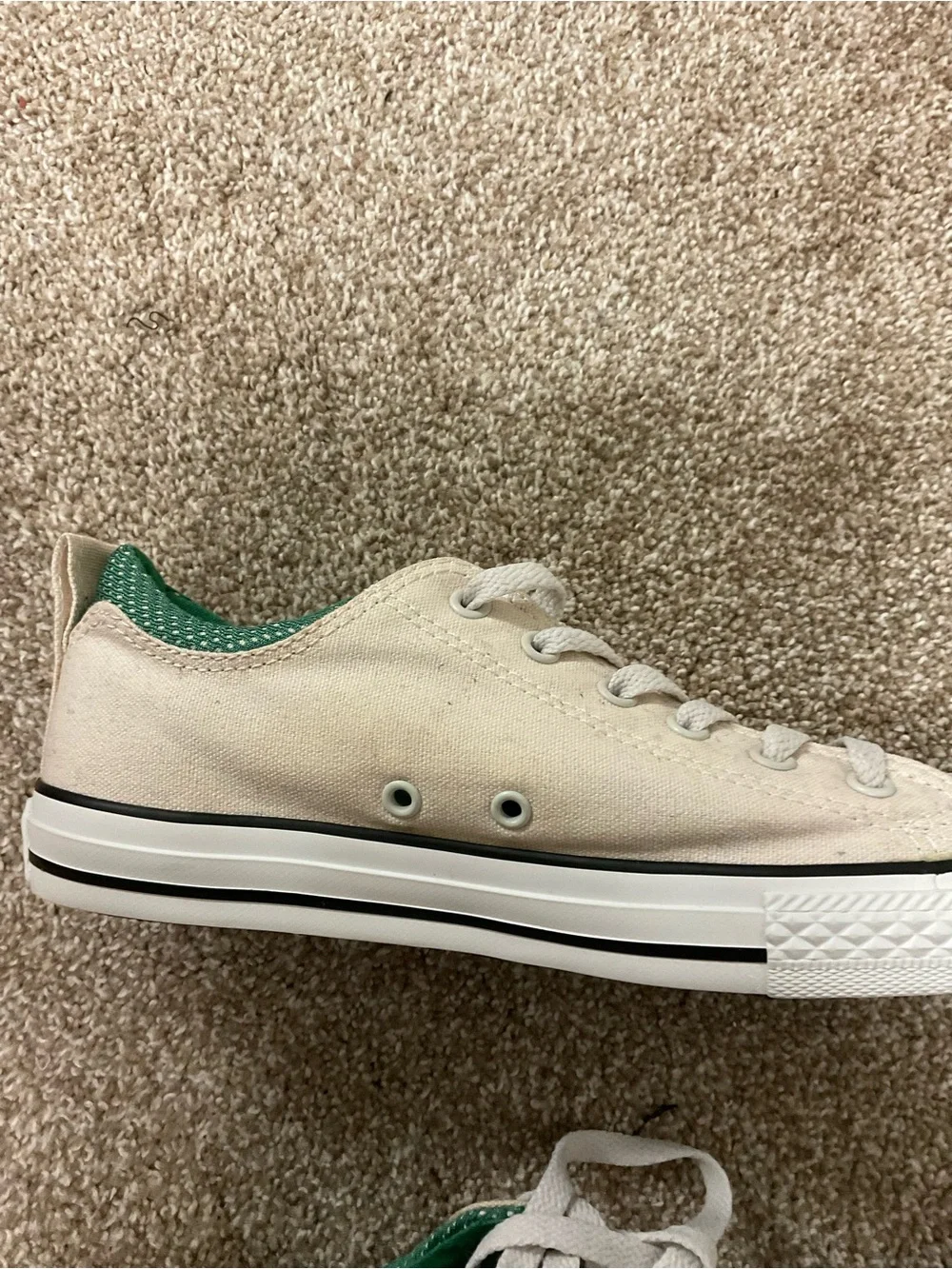 Converse Juniors Low Top Sneakers in Cream with Green Details
